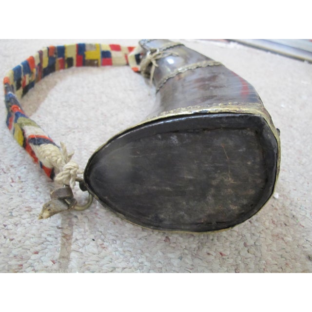 Textile Antique 19th Century Tibetan Copper Chhaang Drinking Yak Horn With Strap For Sale - Image 7 of 12