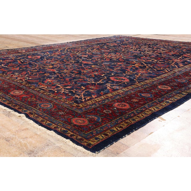 Navy Blue Late 19th Century Persian Lilihan Rug, 08'09 X 11'06 For Sale - Image 8 of 10