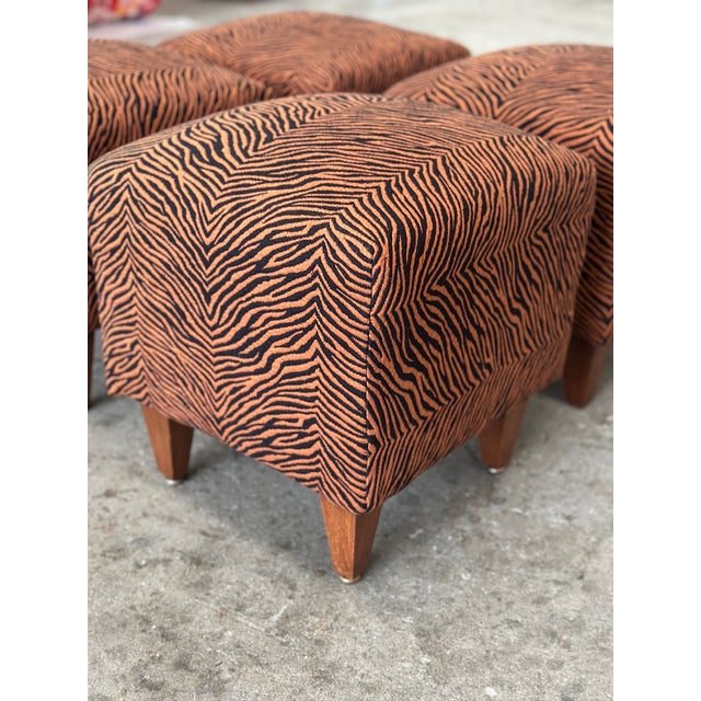 Vintage Animalier Poufs with Wood Legs, 1970s, Set of 4 For Sale - Image 4 of 8