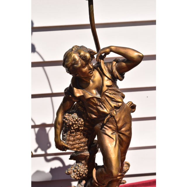 1950s Pair L&F Moreau Art Nouveau Brass Spelter Lamps For Sale - Image 4 of 11