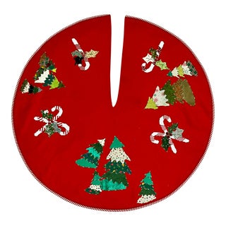 1950s Americana Boho Chic Felt Christmas Tree Skirt For Sale