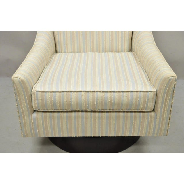 Mid Century Modern Milo Baughman Style Wooden Swivel Base Club Lounge Chair For Sale - Image 4 of 11