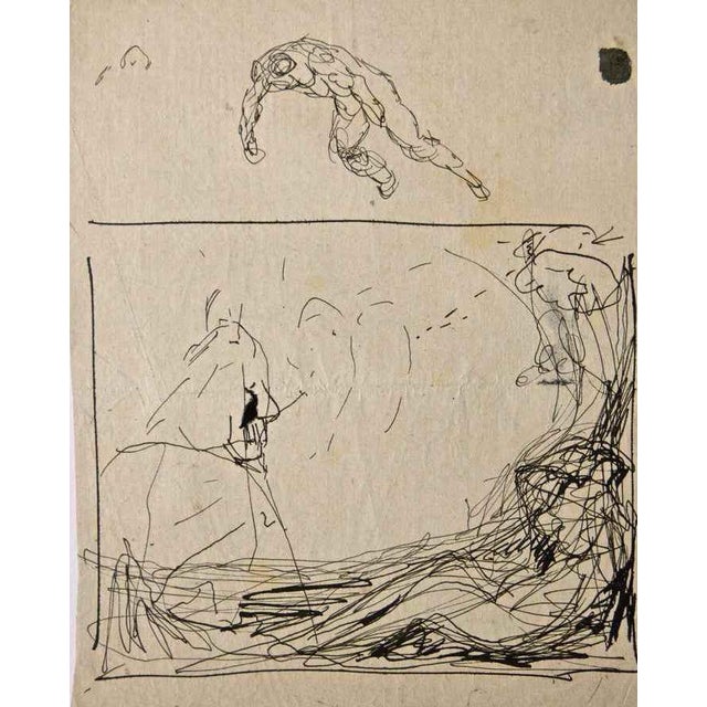 China ink drawing on paper. Not signed. Good condition. This piece is attributed to the mentioned designer/maker. It has...