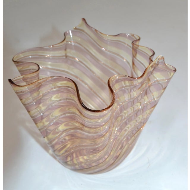 Venini Attributed Bronze, Gold and Clear Fazzoletto Handkerchief Bowl Vase Centerpiece Italy For Sale In Miami - Image 6 of 13