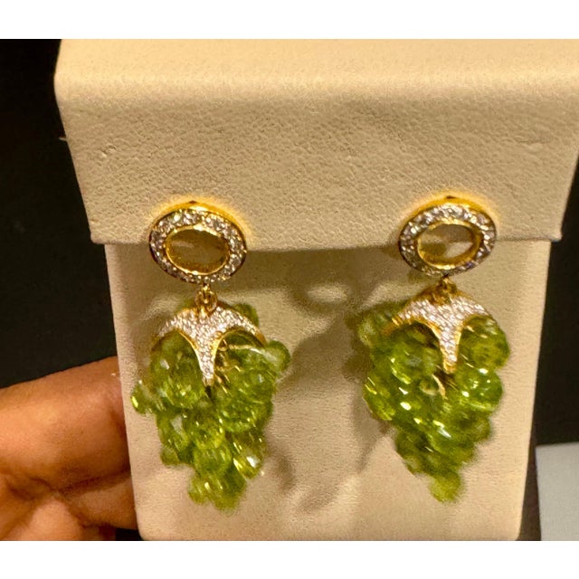 Natural Peridot Briolette and Diamond Hanging Earrings 18 Karat Yellow Gold For Sale - Image 18 of 18