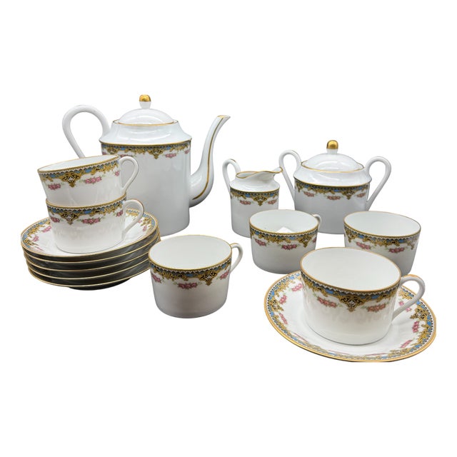 Limoges Porcelain Tea Set, 1950s, Set of 15 For Sale