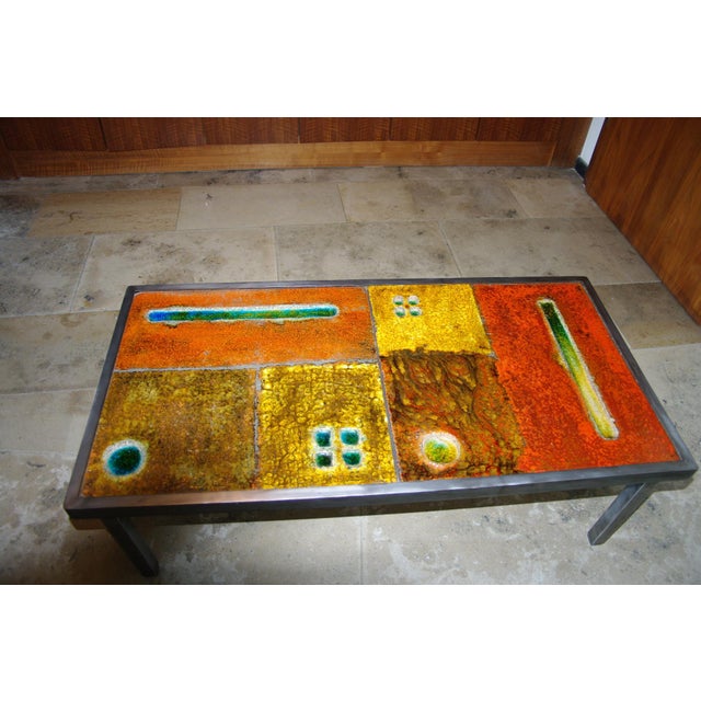 Coffee Table in Enameled Lava Stone attributed to the Cloutier Brothers, 1950 For Sale - Image 11 of 14