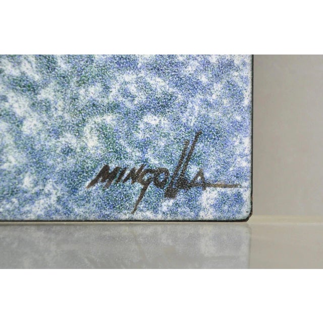 Metal Late 20th Century Dom Dominic Mingolla Enamel on Copper Painting Red Lighthouse Shoreline For Sale - Image 7 of 9