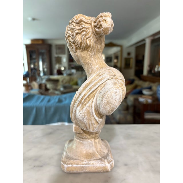 “Vintage Neoclassical Diana (Artemis) Bust – 9.5” Goddess Sculpture With Antiqued Patina” Mythology - Classical Roman - European For Sale - Image 4 of 7