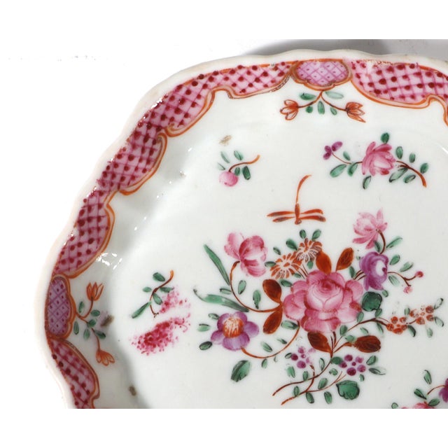 Chinese Export Porcelain Famille Rose Teapot Stand With Puce Diaper Border, Circa 1775 For Sale - Image 9 of 12