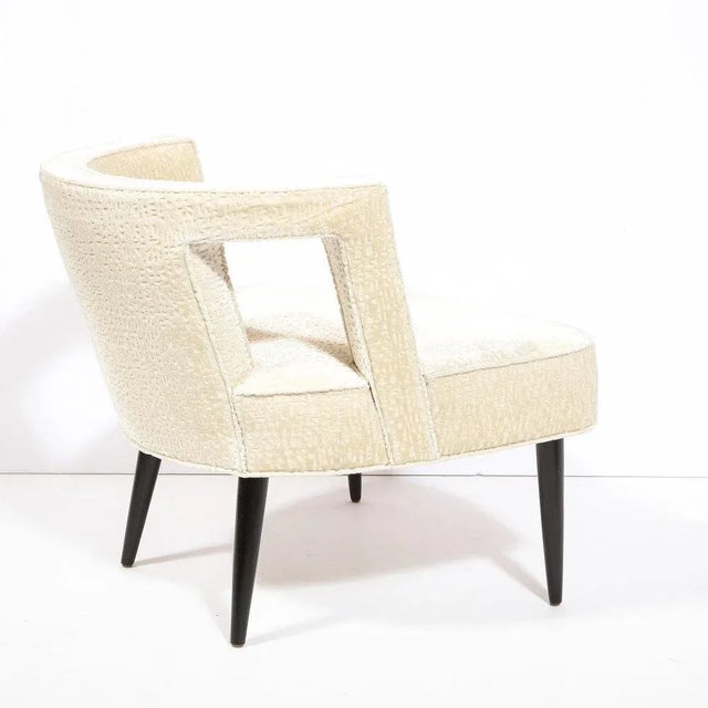 Mid Century Modern Cutout Barrel Back Chair in Pearl Holly Hunt Ecriture Velvet For Sale - Image 4 of 13