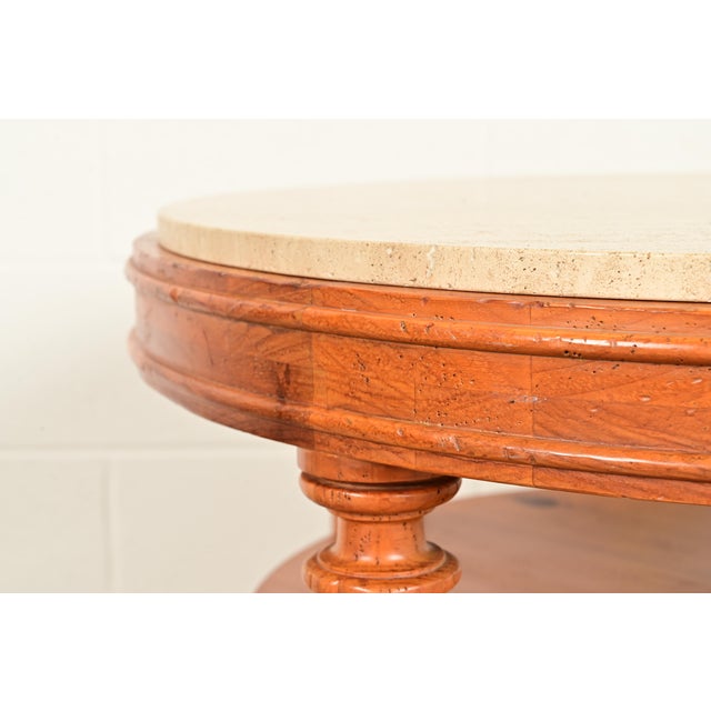 Wood Baker Furniture Italian Provincial Pine and Travertine Top Tea Table or Center Table For Sale - Image 7 of 12