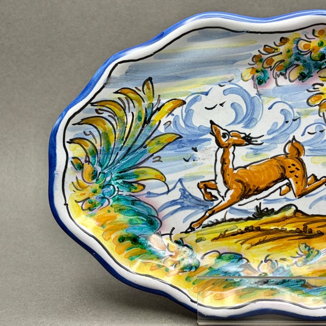 Ceramic Vintage Mid Century Spanish Talavera Hand Painted Stag Ceramic Plate Signed S. Timoneda For Sale - Image 7 of 10