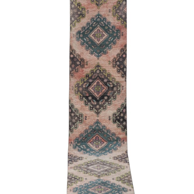 Mid-Century Modern 1960s Mid 20th Century Sky Blue Neutral Anatolian Stair Runner 2'11'' X 16'2'' For Sale - Image 3 of 13