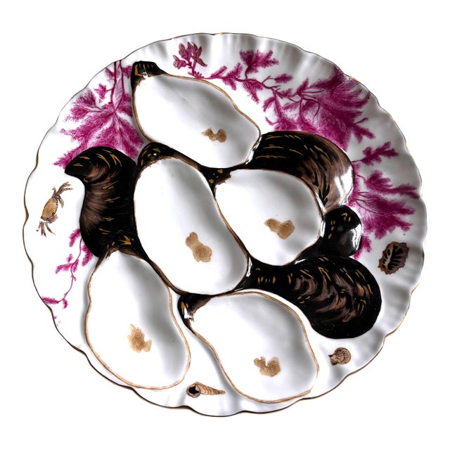 Antique Limoges Hand-Painted Oyster Plate – French Porcelain, Sea Life Motif, C. Late 19th Century For Sale