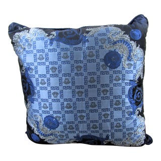 Gianni Versace Designer Blue Medusa Square Decorative Pillow For Sale