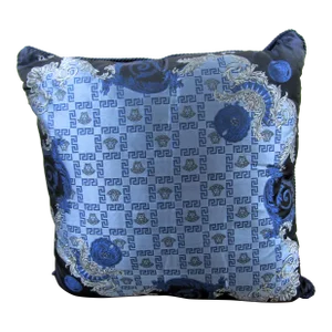 Gianni Versace Designer Blue Medusa Square Decorative Pillow