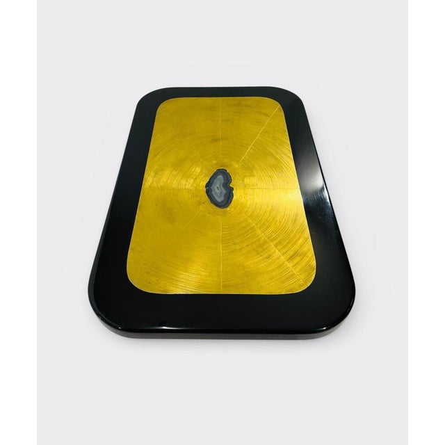 Coffee Table in Etched Brass, Black Resin and Agate from Lova Creation, 1980s For Sale - Image 4 of 17