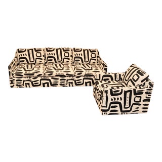 Modern Tuxedo Sofa and Club Chair in Custom Fabric For Sale