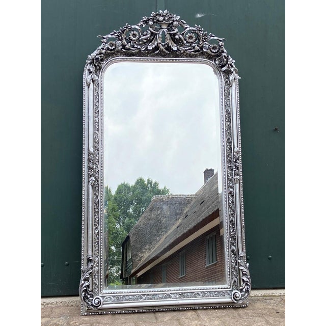 1970s French Artisan Louis XVI Silver Beech Wall Mirror For Sale - Image 6 of 10