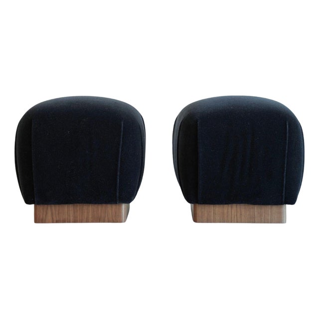 Mohair and Walnut Stools by Karl Springer, C. 1980s For Sale