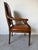 1970s Vintage French Louis XVI Style Carved Wood & Brown Leather Armchair For Sale - Image 5 of 12
