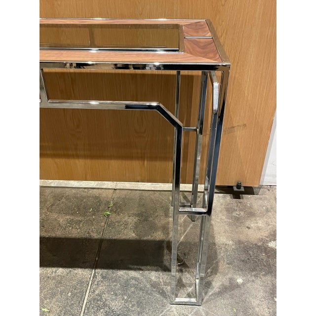 Mid-Century Modern Milo Baughman Mid-Century Modern Chrome and Walnut Console With Smoked Glass For Sale - Image 3 of 10