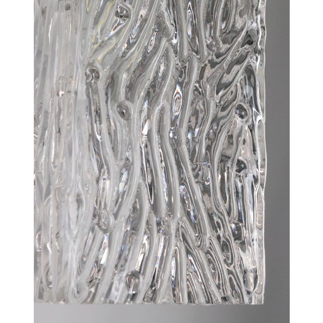 Transparent Mid 20th Century Modern Square Signed Murano Wave Glass Pendant Light For Sale - Image 8 of 9