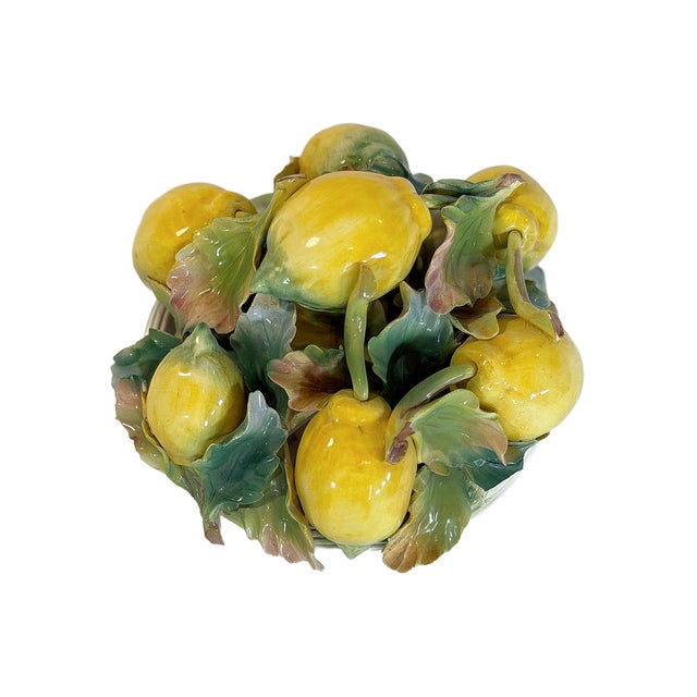 1970s Vintage Italian Majolica Lemon Pedestal Topiary For Sale - Image 5 of 9