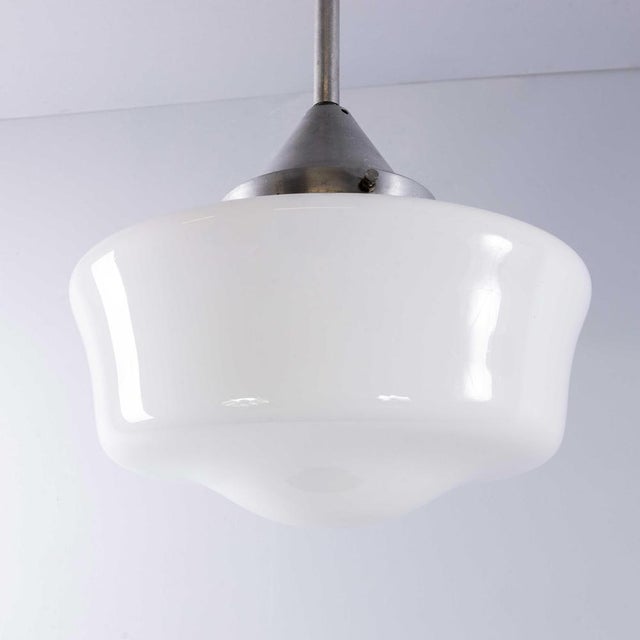 Glass French Tabac Opal Glass Pendant Lamp, 1950s For Sale - Image 7 of 11