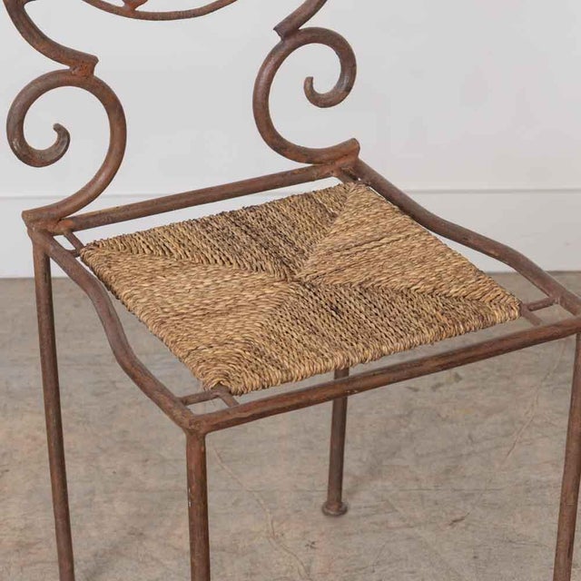 Black Mid 20th Century French Neoclassical Iron and Woven Accent Chair For Sale - Image 8 of 11