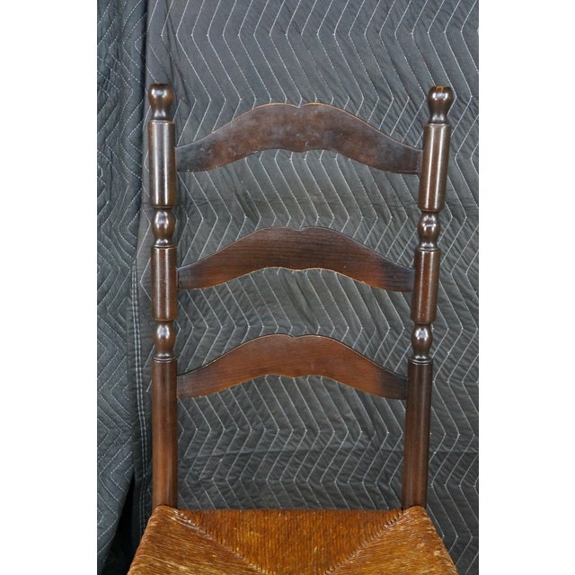 4 Mid 20th Century French Country Shaker Style Oak Ladderback Dining Chairs Rush Seat Farmhouse For Sale - Image 9 of 18
