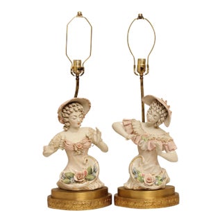 Vintage Porcelain Figurine Table Lamps - A Pair For Sale