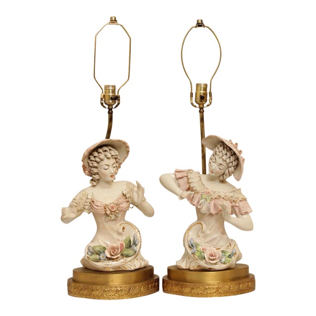 Vintage Porcelain Figurine Table Lamps - A Pair For Sale