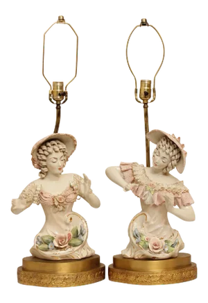 Vintage Porcelain Figurine Table Lamps - A Pair