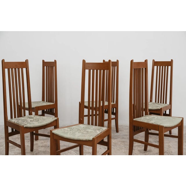 Vintage Scandinavian High Back Wood Dining Chairs, 1980s, Set of 4 For Sale - Image 6 of 12