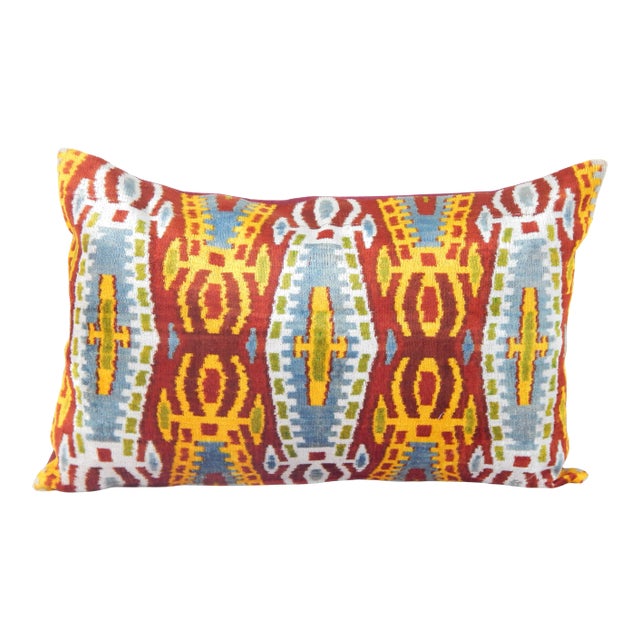 Multi-Colored Silk Velvet Ikat Pillow For Sale
