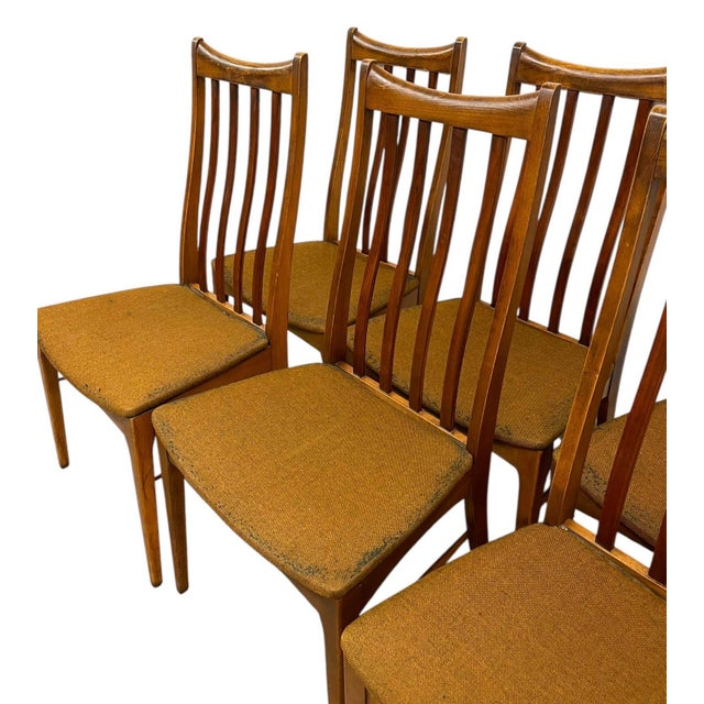 Set of 6 Vintage Mid-Century Modern Slat-Back Dining Chairs With Upholstered Seats For Sale - Image 9 of 10
