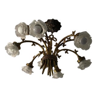 Early 20th Century Bronze Floral 9 Lights Chandelier For Sale