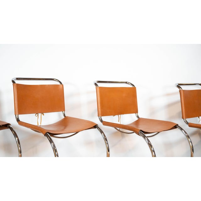 Tan 1970s Mies Van Der Rohe Attr. 'Mr10'. Cognac Leather Chairs - Set of 4 For Sale - Image 8 of 17