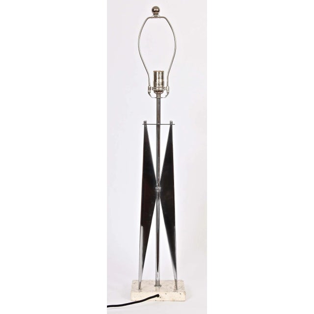 1960s Tall Maurizio Tempestini Chrome & Travertine "Geometric" Table Lamp For Sale - Image 9 of 13