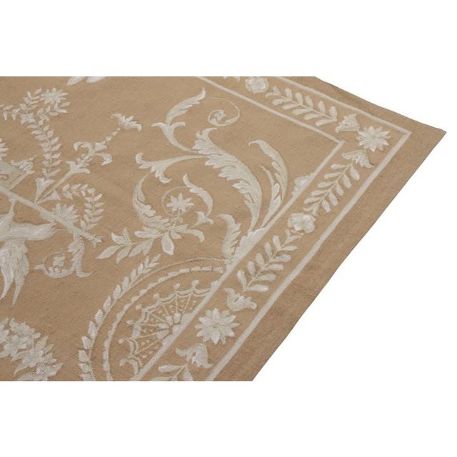 Rug & Kilim Rug & Kilim’s Aubusson Style Flat Weave in Beige-Brown, White Floral Pattern For Sale - Image 4 of 5