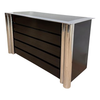 Chest of Drawers in Black Lacquer and Chrome by A. Mosca for Cinova, Italy, 1969 For Sale