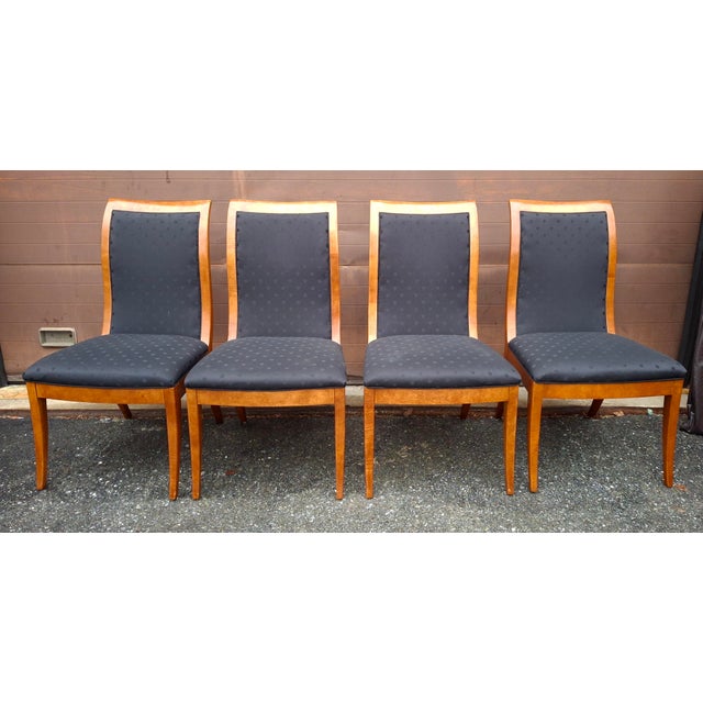 Set of 8 Hickory White Furniture Biedermeier inspired Lacquered Maple and Black Upholstered dining chairs. 8 Side chairs....