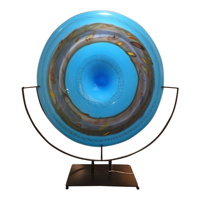 Large Aqua Blue Glass Plate With Stand Chairish