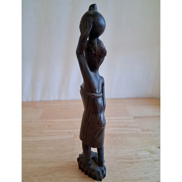 Hand Carved Angola Wood Sculpture Woman Carrying Water Jar African Folk Art 10” For Sale - Image 12 of 12