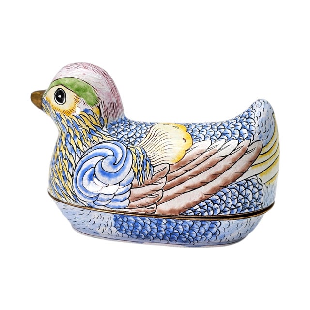 Vintage Chinese Cloisonné Enamel Copper Bird Trinket Box, Hand Painted, 5" For Sale In San Francisco - Image 6 of 18
