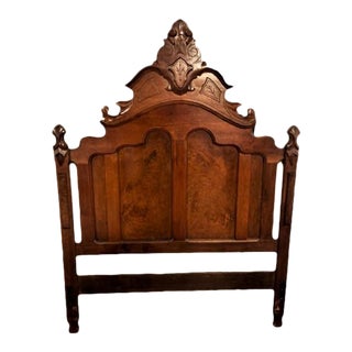 19th Century Antique Walnut and Burlwood Headboard For Sale