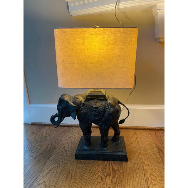 Rare Matched Pair — Maitland-Smith Figural Elephant Lamps, Cast Brass/Bronze with Original Shades A superb and rare...