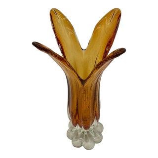 Large 17” Four Prong Swung Glass Murano Vase For Sale
